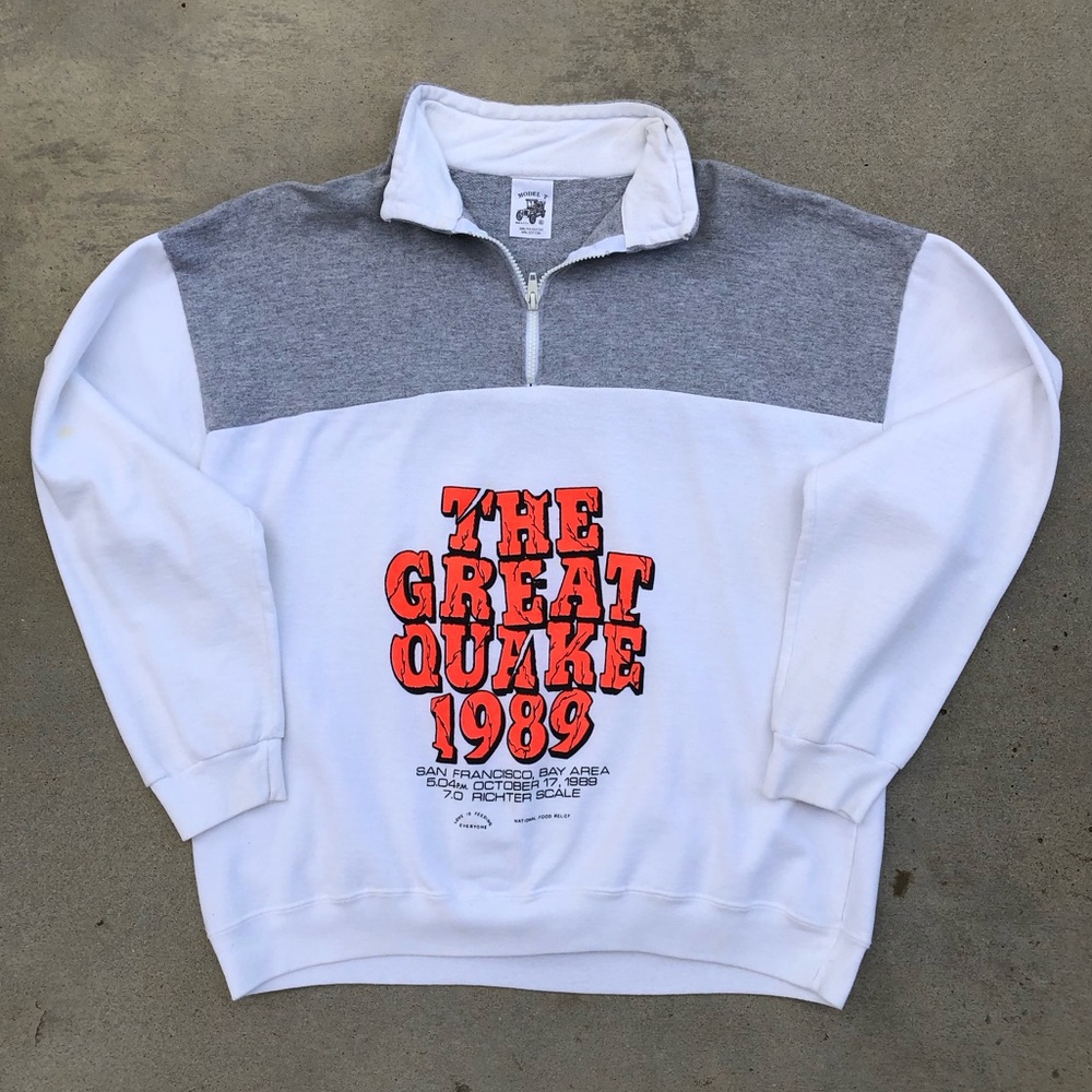 Vtg 1989 The Great Quake Earthquake San Francisco Qtr Zip Pullover Sweater XL